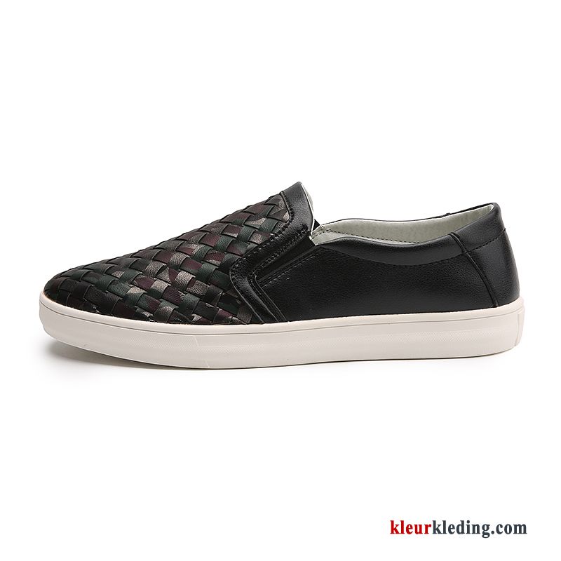 Heren Mocassins Slip On Mannen Schoenen Tiener Skateboard Schoenen Leer Leren Schoenen Loafers Wit Zwart