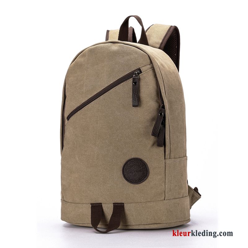 Heren Student Rugzak Reizen Canvas Tas Trend Casual Hout Kaki