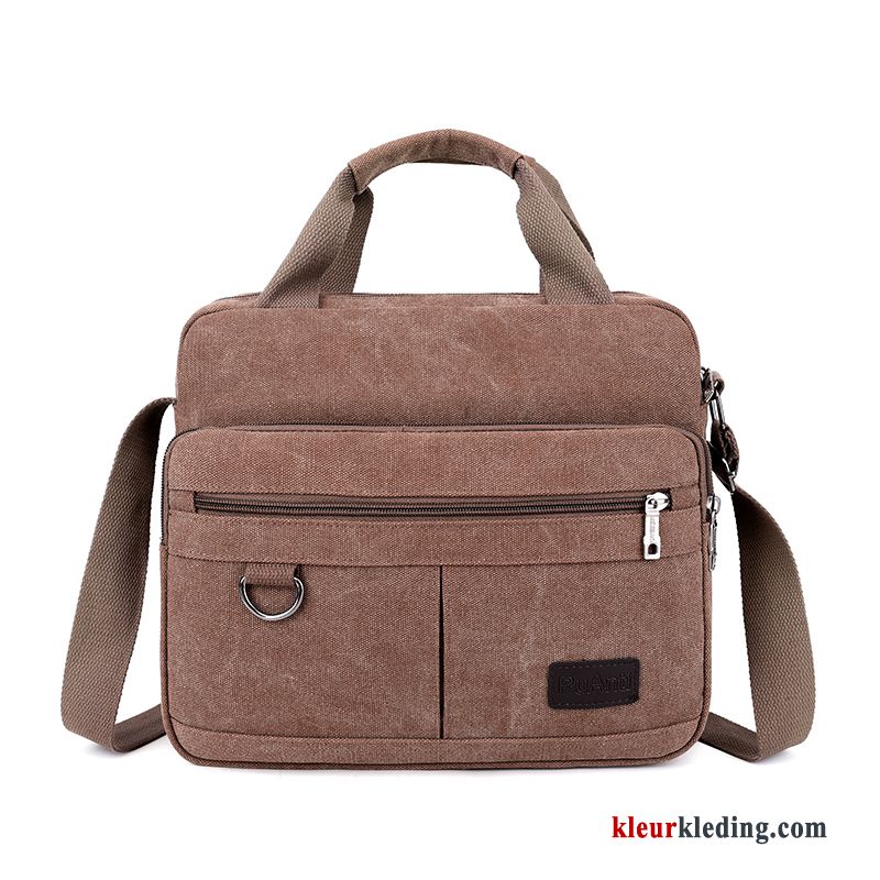 Schoudertas Handtas Aktetas Heren Messenger Tas Casual Business Canvas Bruine