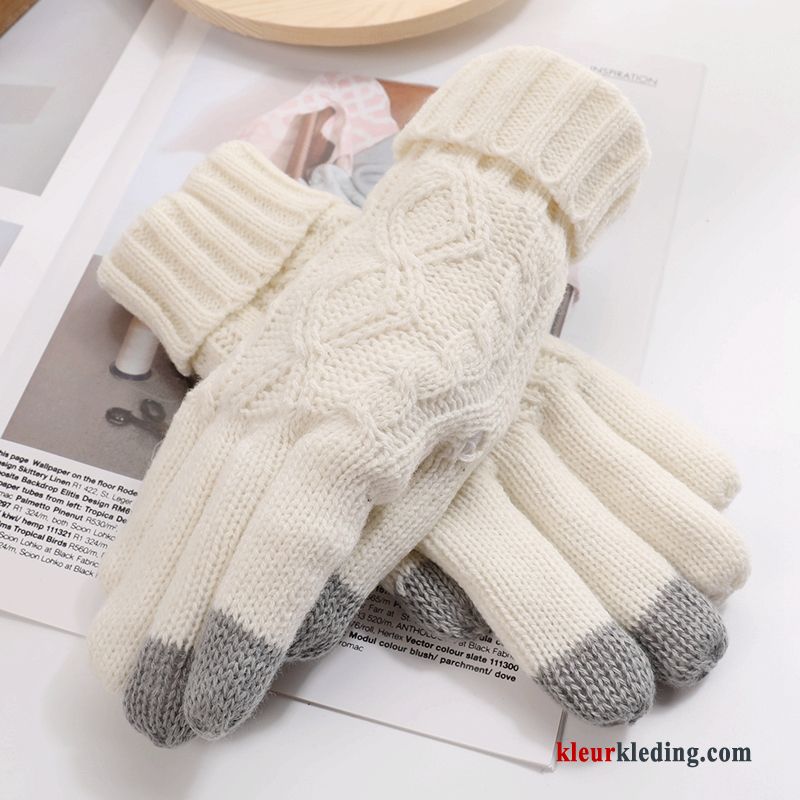 Student Vijf Vingers Trend Heren Handschoen Wollen Dames Winter Kaki